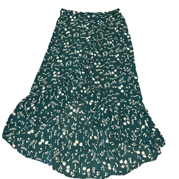 Maje Green White Floral Print Ruffle Midi Skirt Women's 3 Large L - Picture 1 of 10